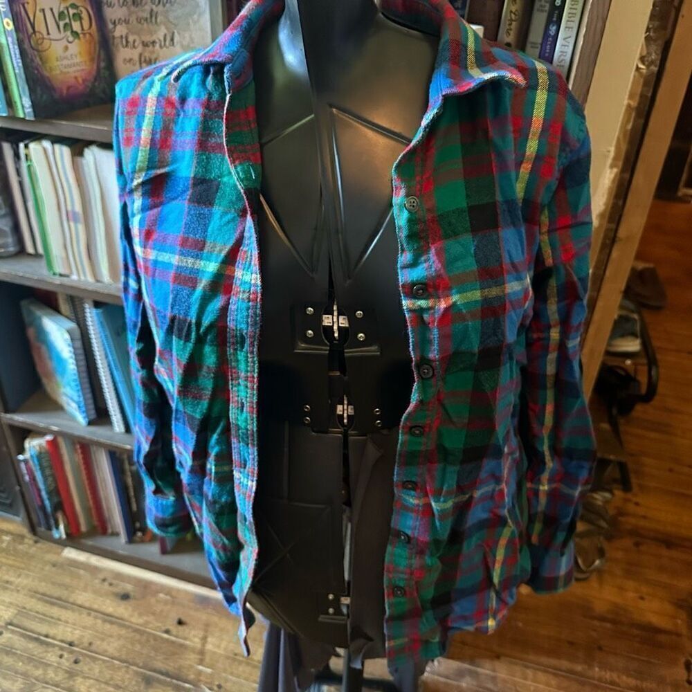 Lands End blue plaid button down lumberjack 8P shirt